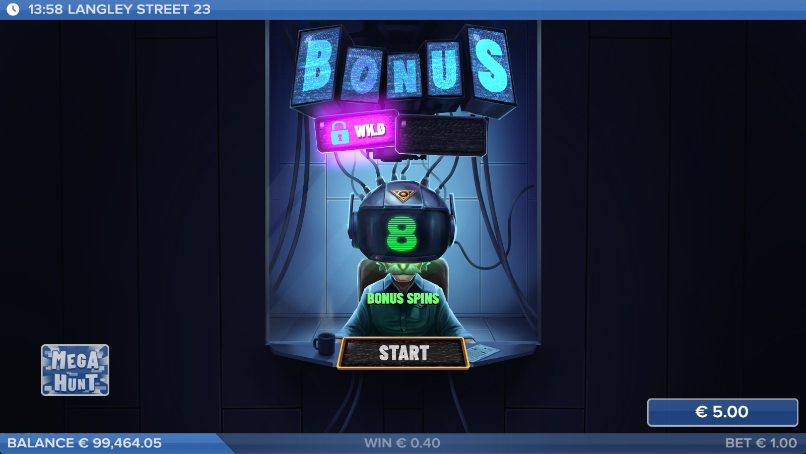 Bonus start screen with 8 sticky wild spins