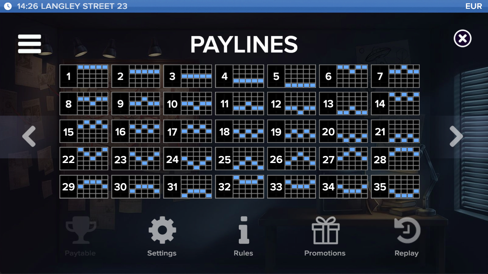 Langley Street 23 35 paylines diagram